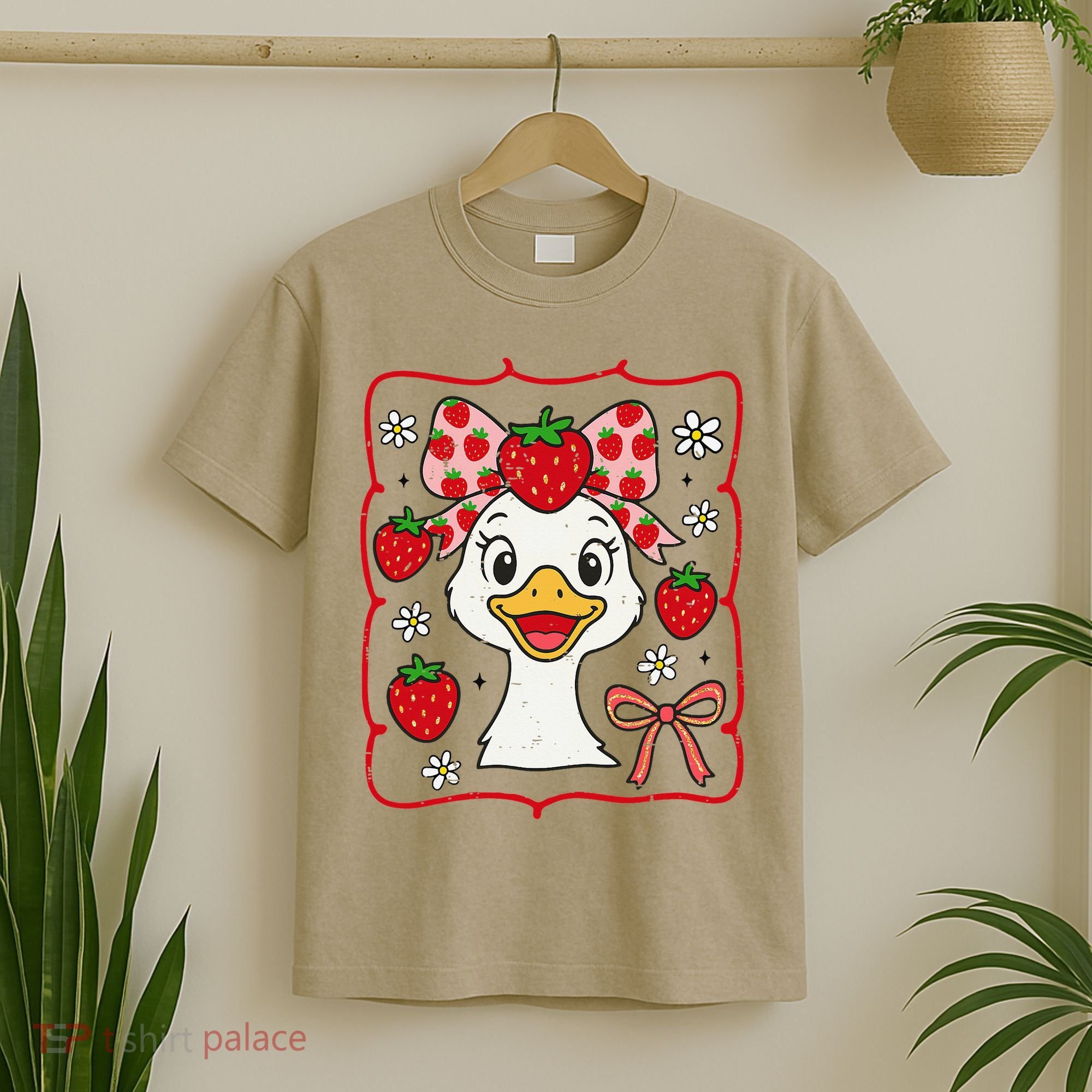 Coquette Bow Cute Strawberry Goose Lover Girly Summer Vibes T-Shirt
