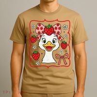 Coquette Bow Cute Strawberry Goose Lover Girly Summer Vibes T-Shirt thumb 3