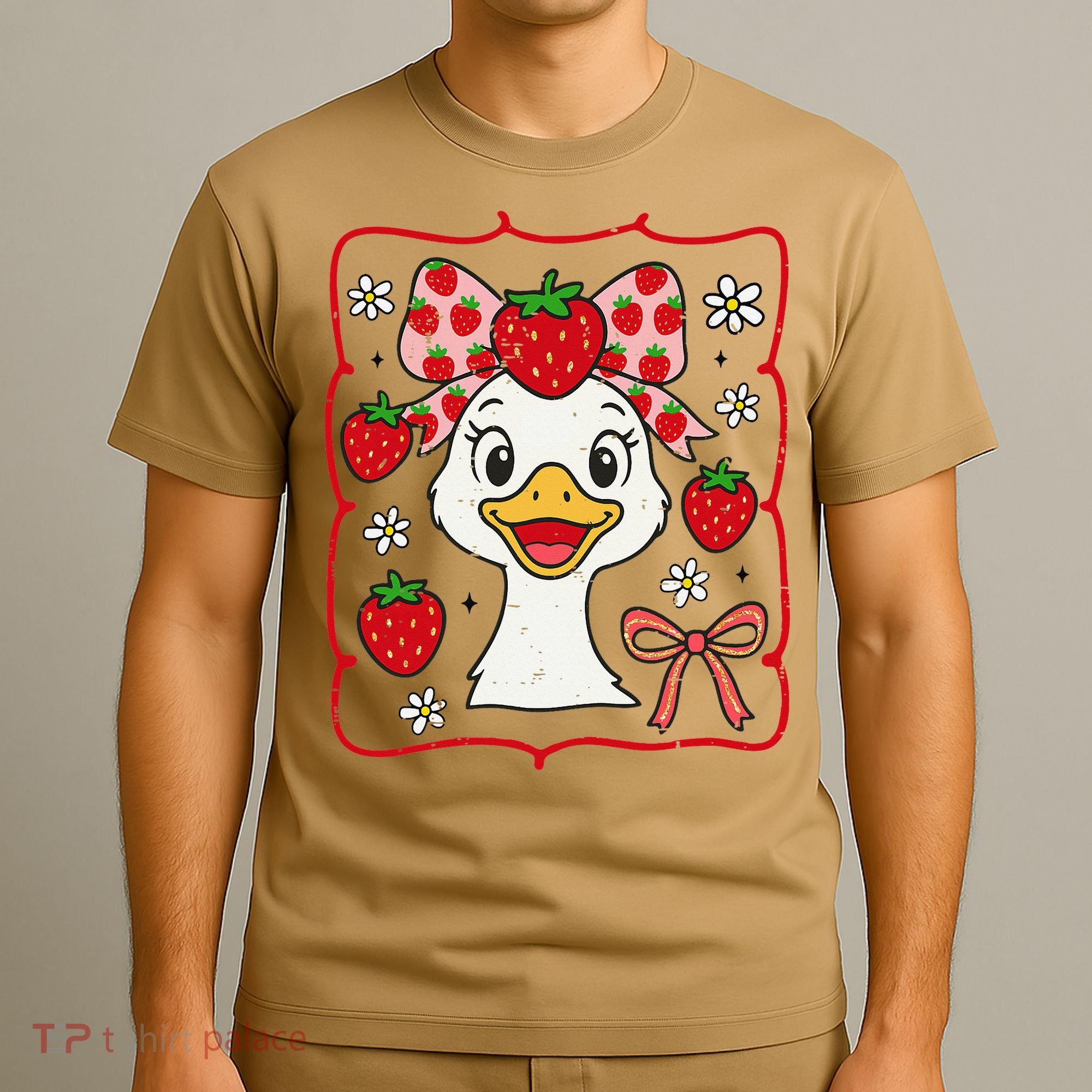 Coquette Bow Cute Strawberry Goose Lover Girly Summer Vibes T-Shirt