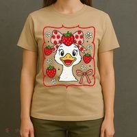 Coquette Bow Cute Strawberry Goose Lover Girly Summer Vibes T-Shirt thumb 4