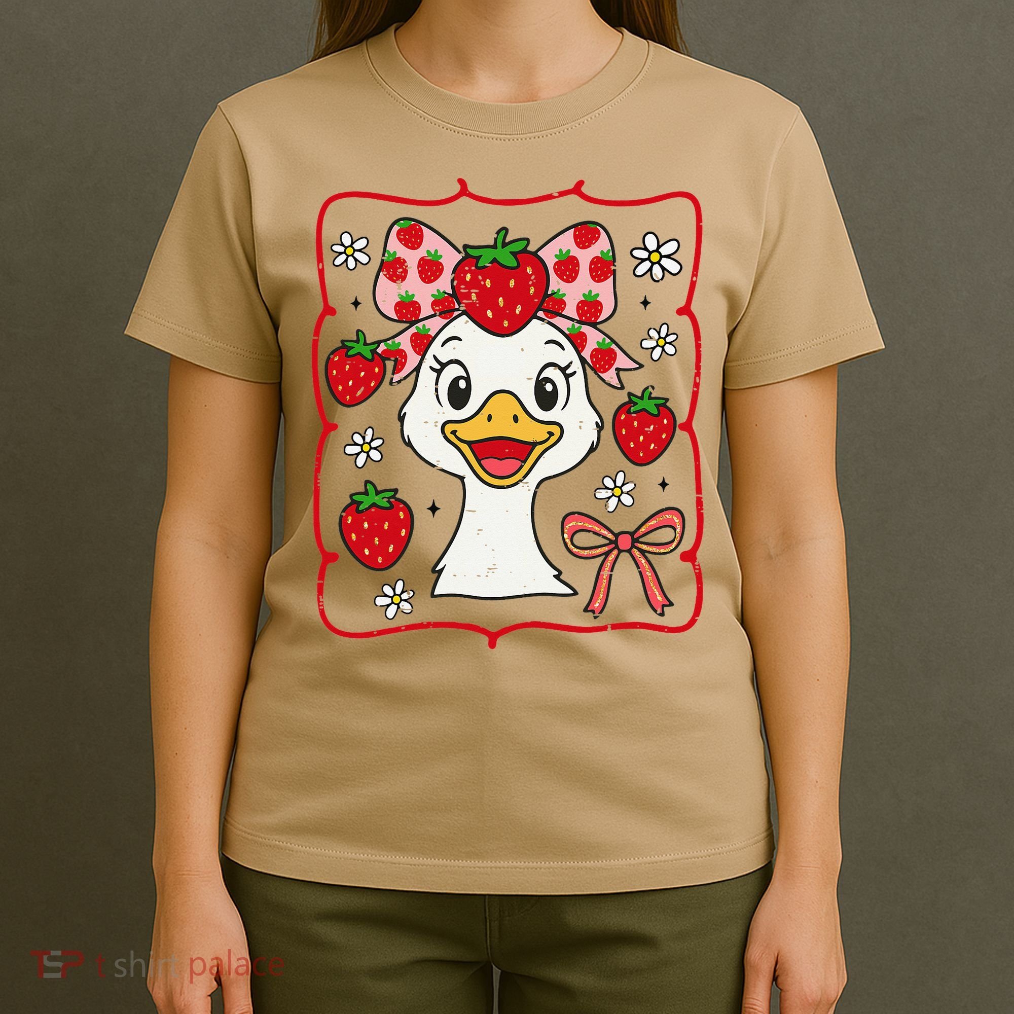 Coquette Bow Cute Strawberry Goose Lover Girly Summer Vibes T-Shirt