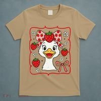 Coquette Bow Cute Strawberry Goose Lover Girly Summer Vibes T-Shirt thumb 5