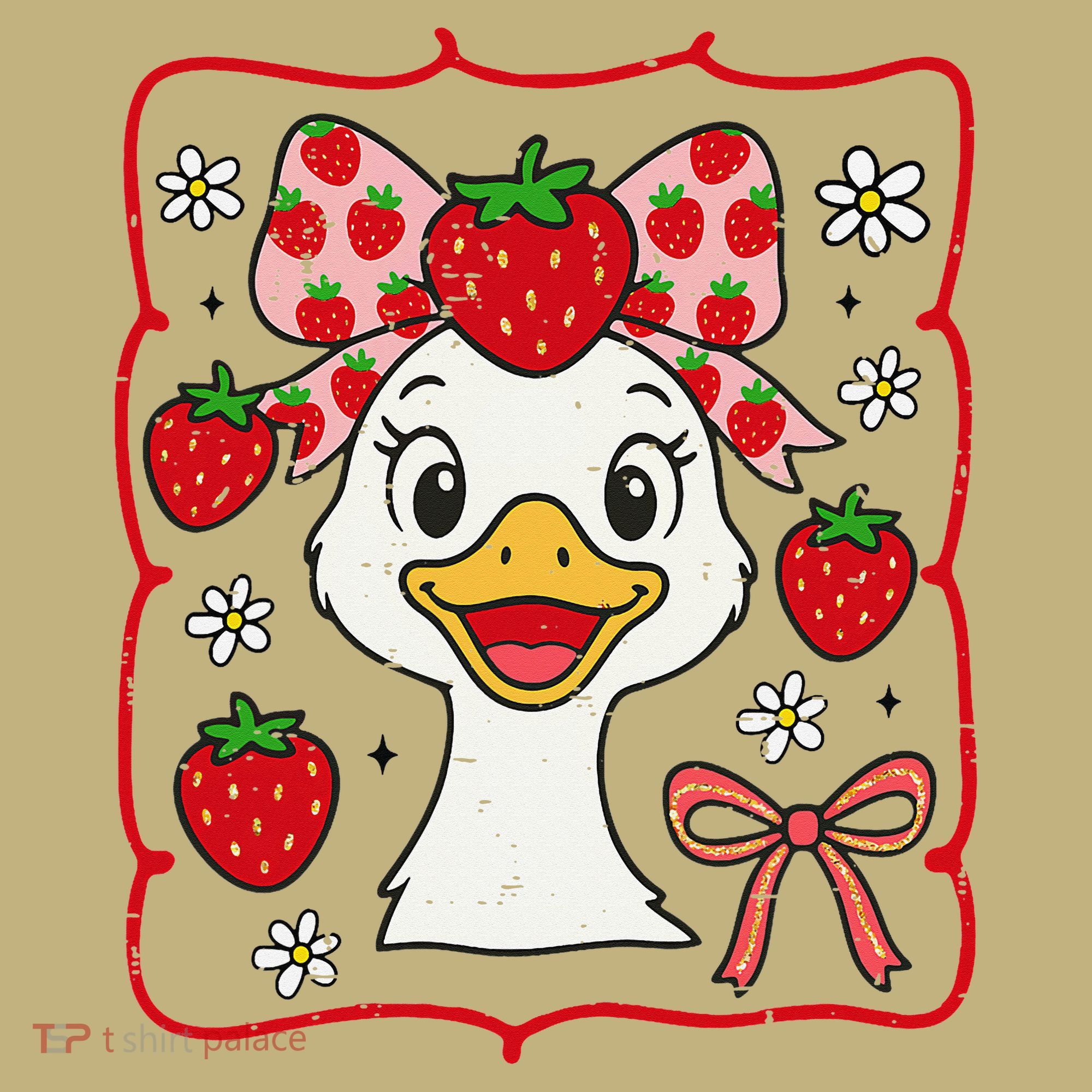 Coquette Bow Cute Strawberry Goose Lover Girly Summer Vibes T-Shirt