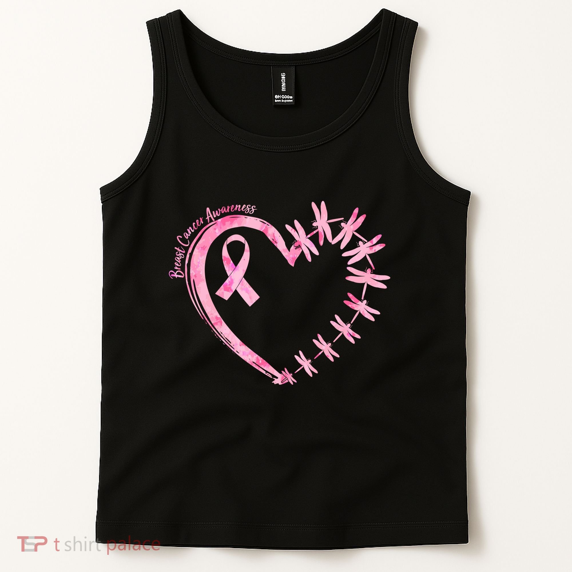 Cute Breast Cancer Awareness Dragonfly Heart Tank Top