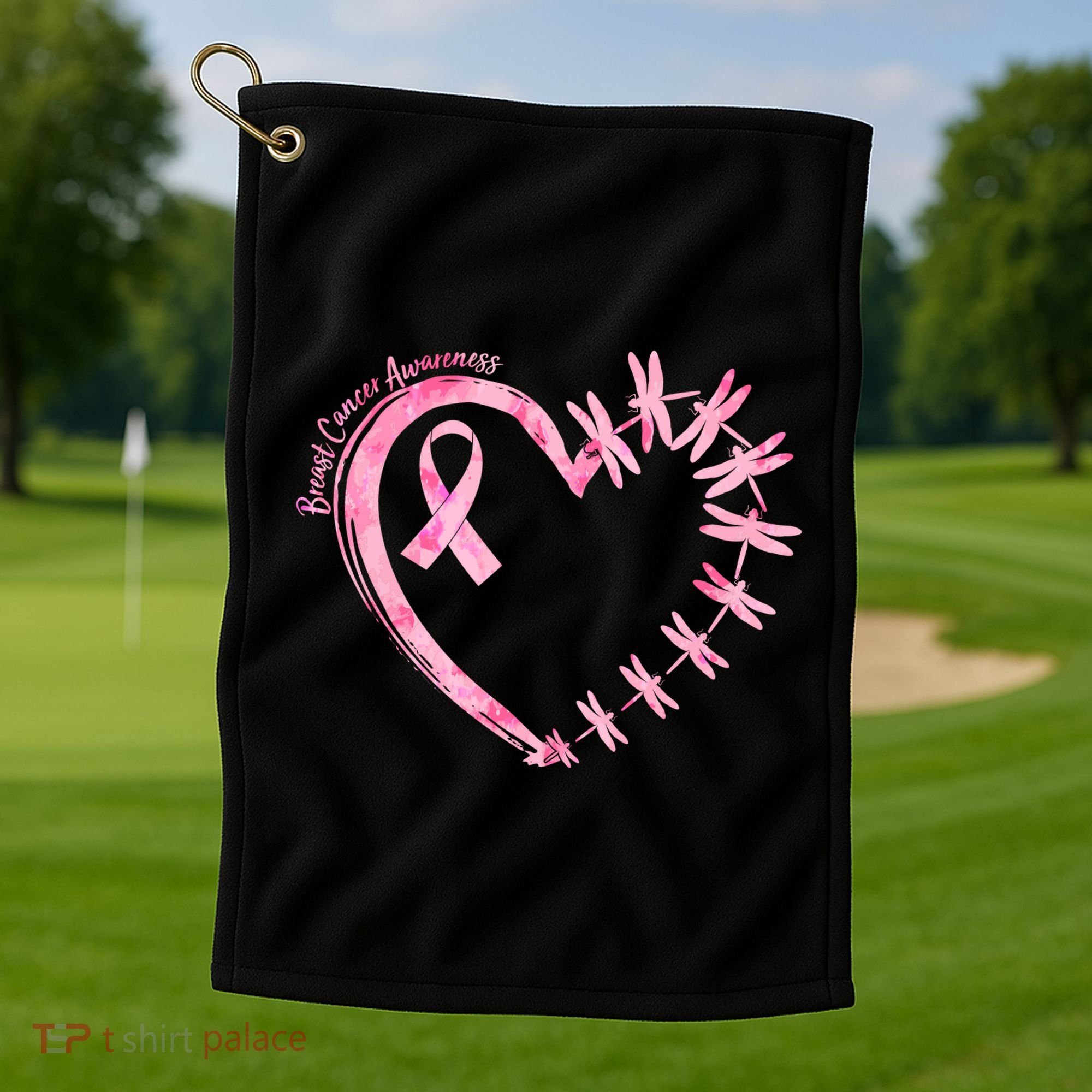 Cute Breast Cancer Awareness Dragonfly Heart Golf Towel
