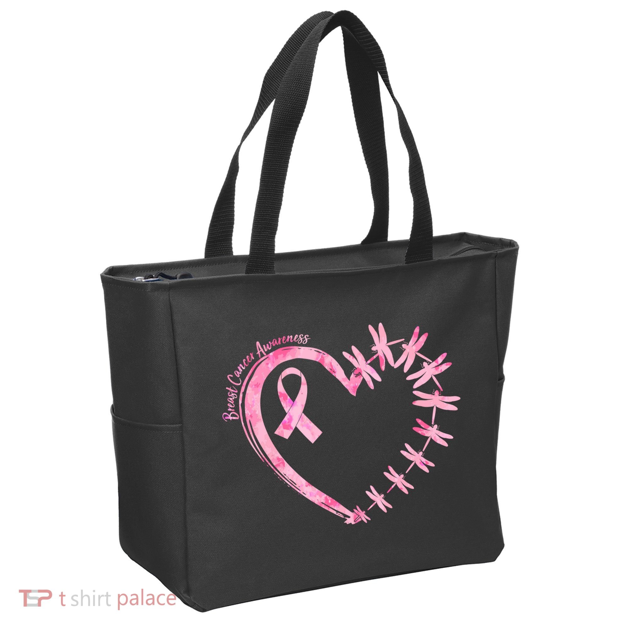 Cute Breast Cancer Awareness Dragonfly Heart Tote Bag