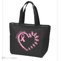 Cute Breast Cancer Awareness Dragonfly Heart Tote Bag thumb 3