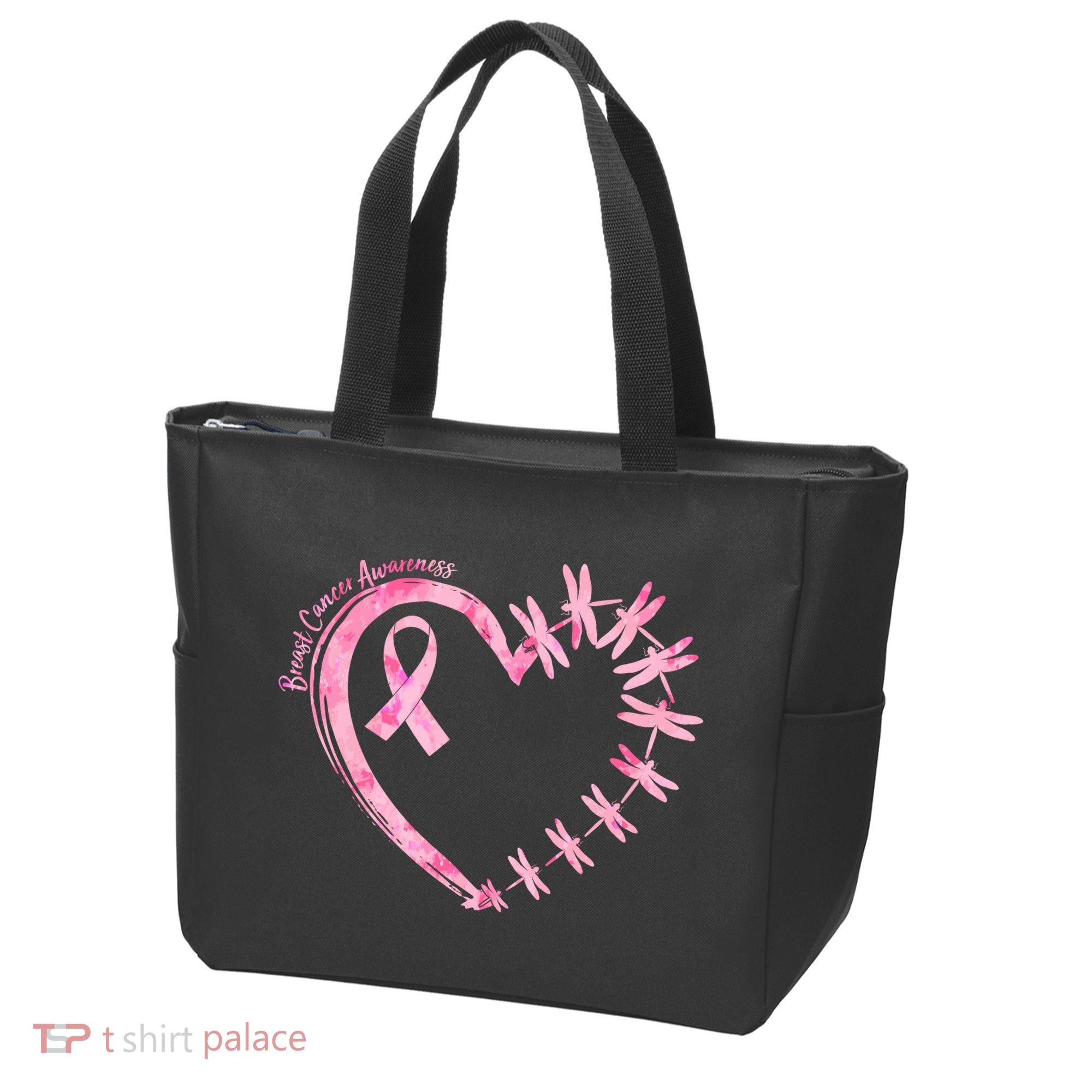 Cute Breast Cancer Awareness Dragonfly Heart Tote Bag