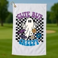 Cute But Creepy Funny Halloween Retro Golf Towel thumb 1