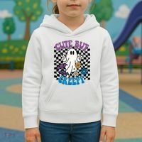Cute But Creepy Funny Halloween Retro Kids Hoodie thumb 3