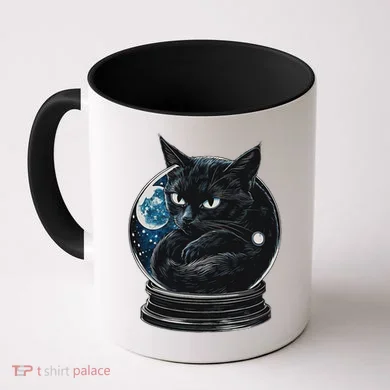 Cosmic Black Cat Crystal Globe Coffee Mug