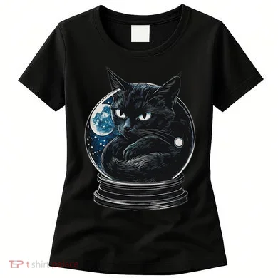 Cosmic Black Cat Crystal Globe Women's T-Shirt
