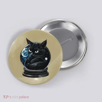Cosmic Black Cat Crystal Globe Button