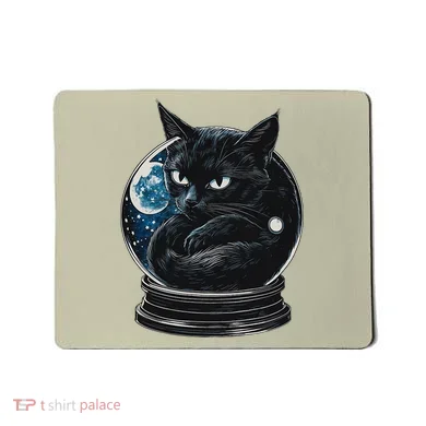 Cosmic Black Cat Crystal Globe Mousepad
