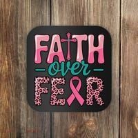 Cross Breast Cancer Faith Over Fear Coaster thumb 0