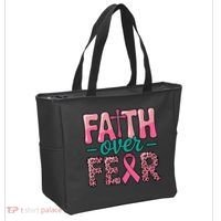 Cross Breast Cancer Faith Over Fear Tote Bag thumb 2