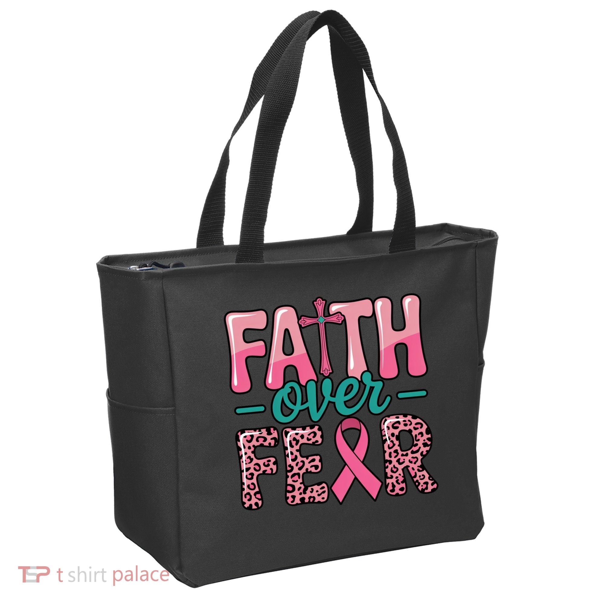 Cross Breast Cancer Faith Over Fear Tote Bag