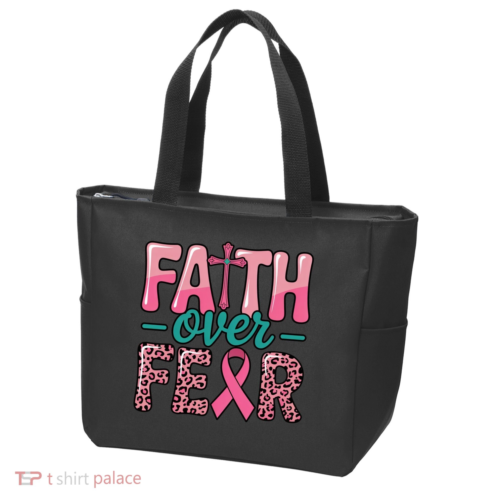 Cross Breast Cancer Faith Over Fear Tote Bag