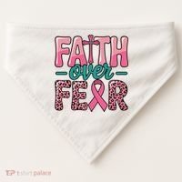 Cross Breast Cancer Faith Over Fear USA-Made Doggie Bandana thumb 0