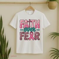 Cross Breast Cancer Faith Over Fear T-Shirt thumb 2