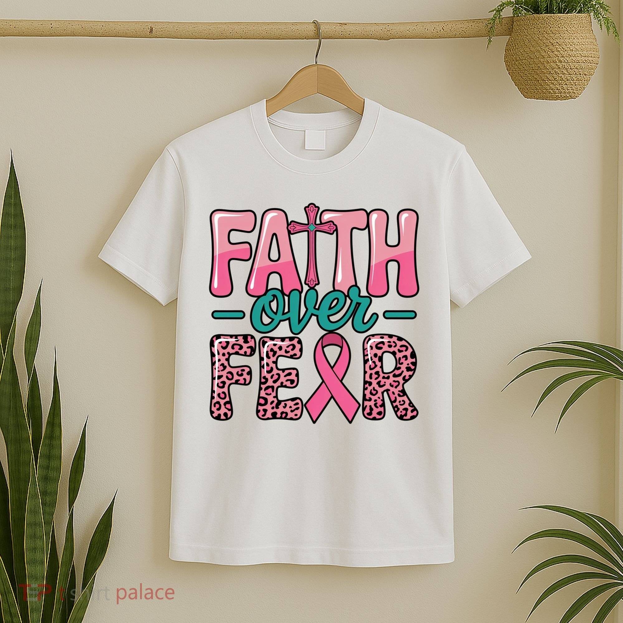 Cross Breast Cancer Faith Over Fear T-Shirt