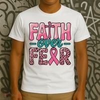 Cross Breast Cancer Faith Over Fear T-Shirt thumb 3