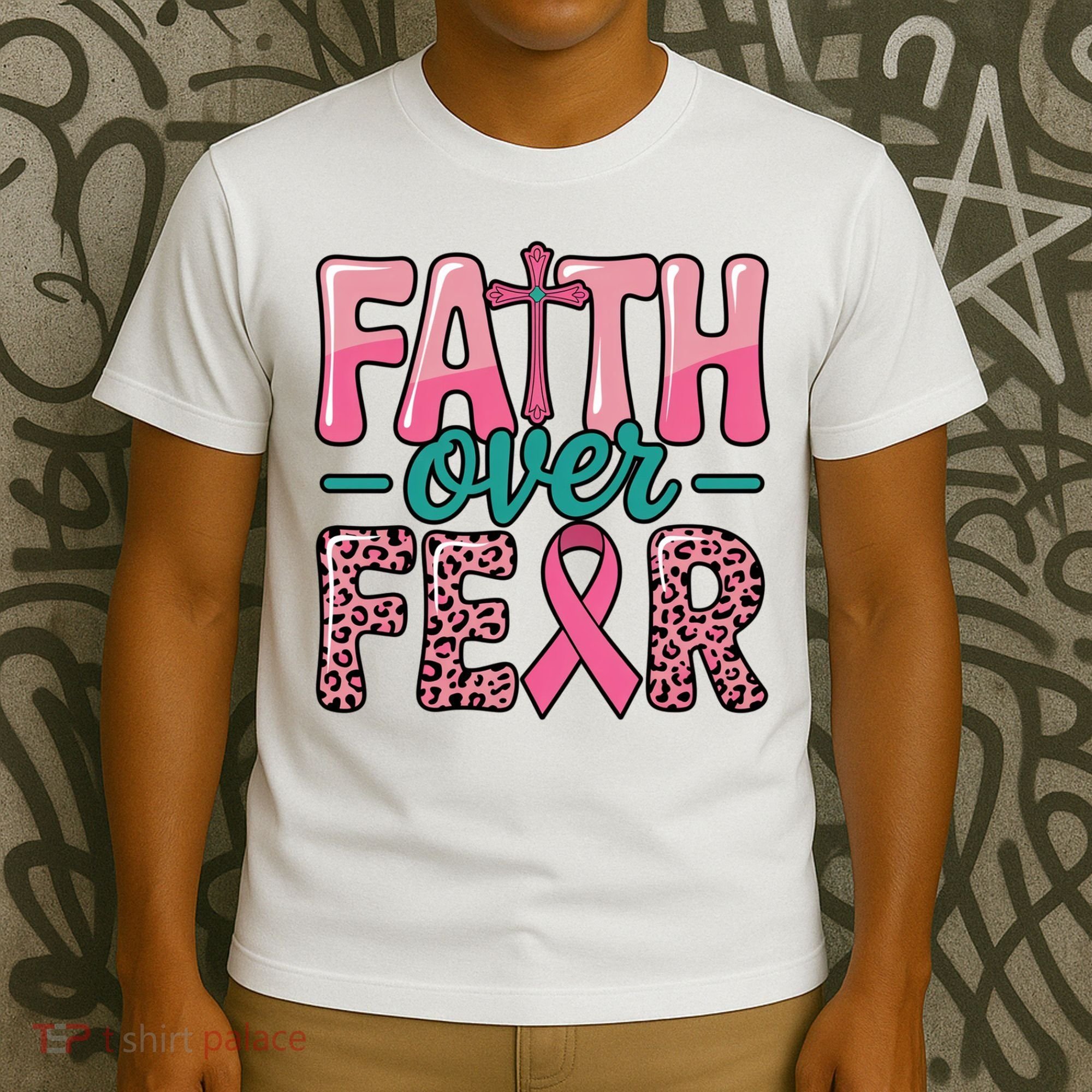 Cross Breast Cancer Faith Over Fear T-Shirt