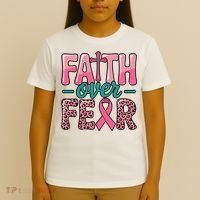 Cross Breast Cancer Faith Over Fear T-Shirt thumb 4