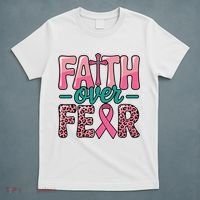 Cross Breast Cancer Faith Over Fear T-Shirt thumb 5