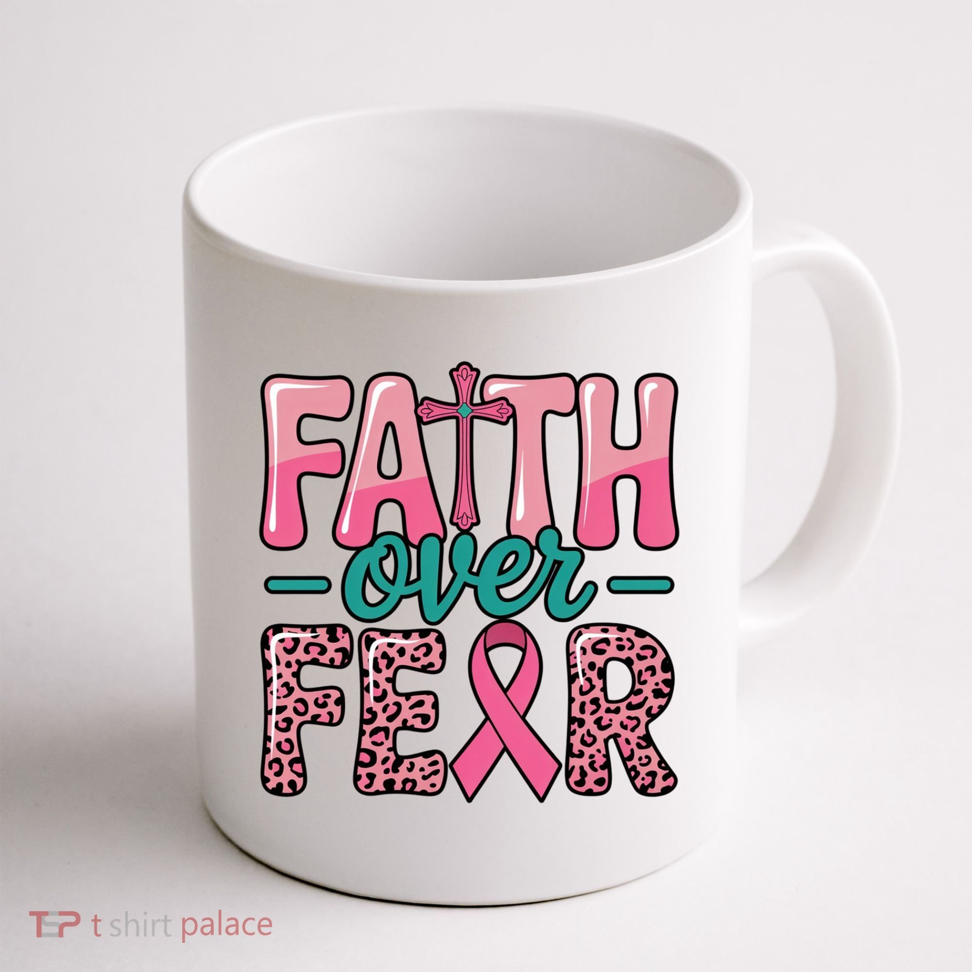 Cross Breast Cancer Faith Over Fear Coffee Mug