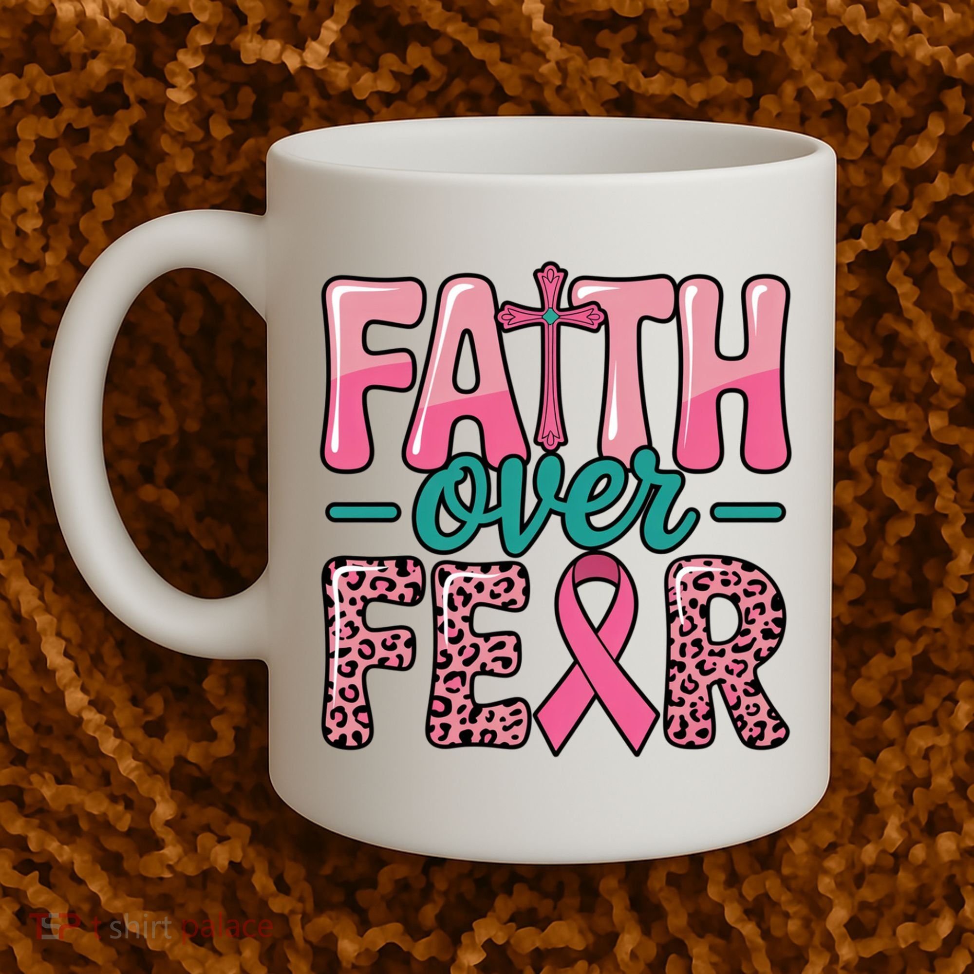 Cross Breast Cancer Faith Over Fear Coffee Mug