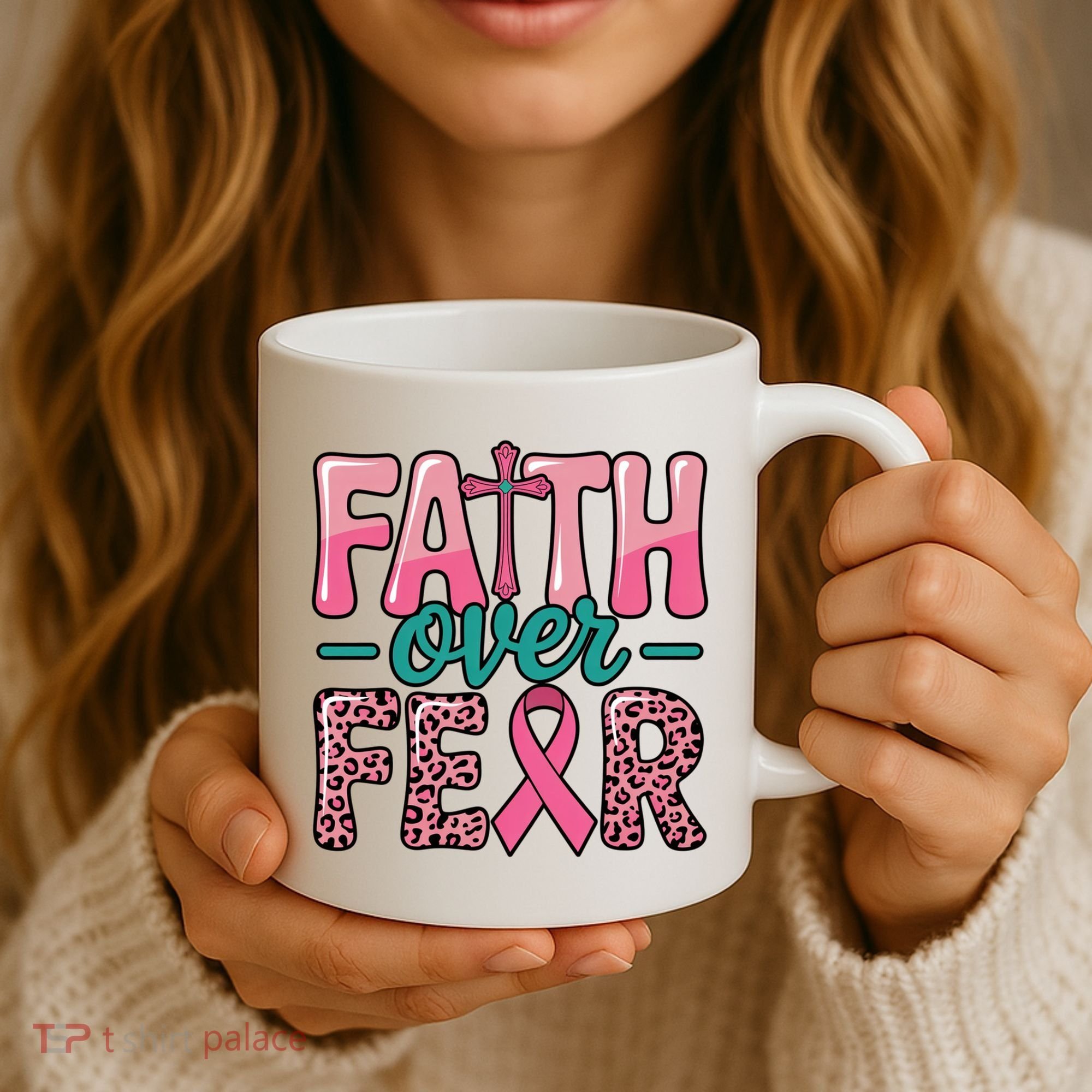 Cross Breast Cancer Faith Over Fear Coffee Mug