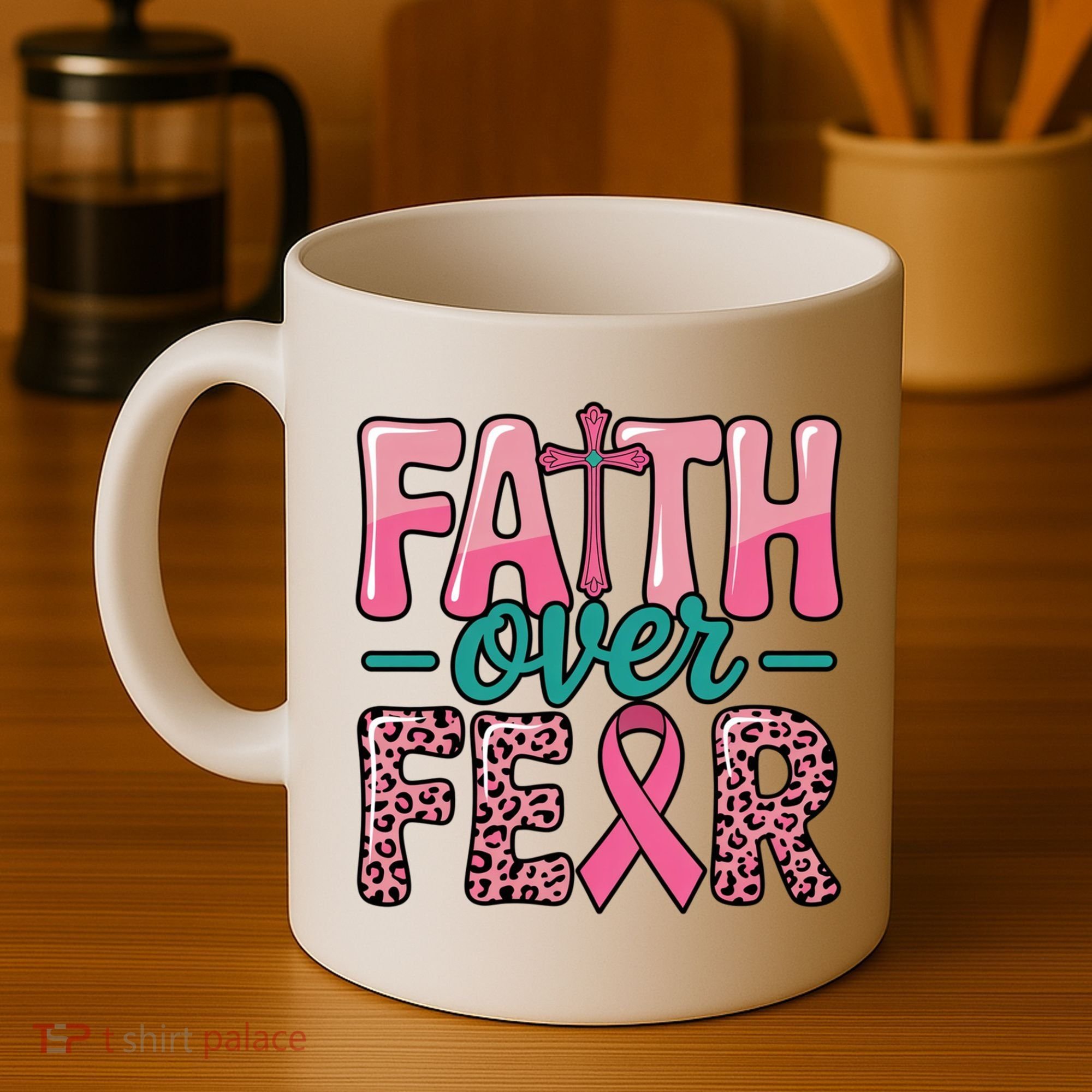 Cross Breast Cancer Faith Over Fear Coffee Mug