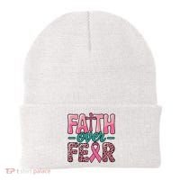 Cross Breast Cancer Faith Over Fear Beanie thumb 0
