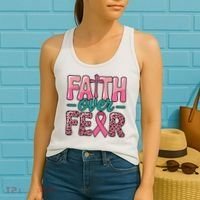 Cross Breast Cancer Faith Over Fear Women's Tank Top thumb 2