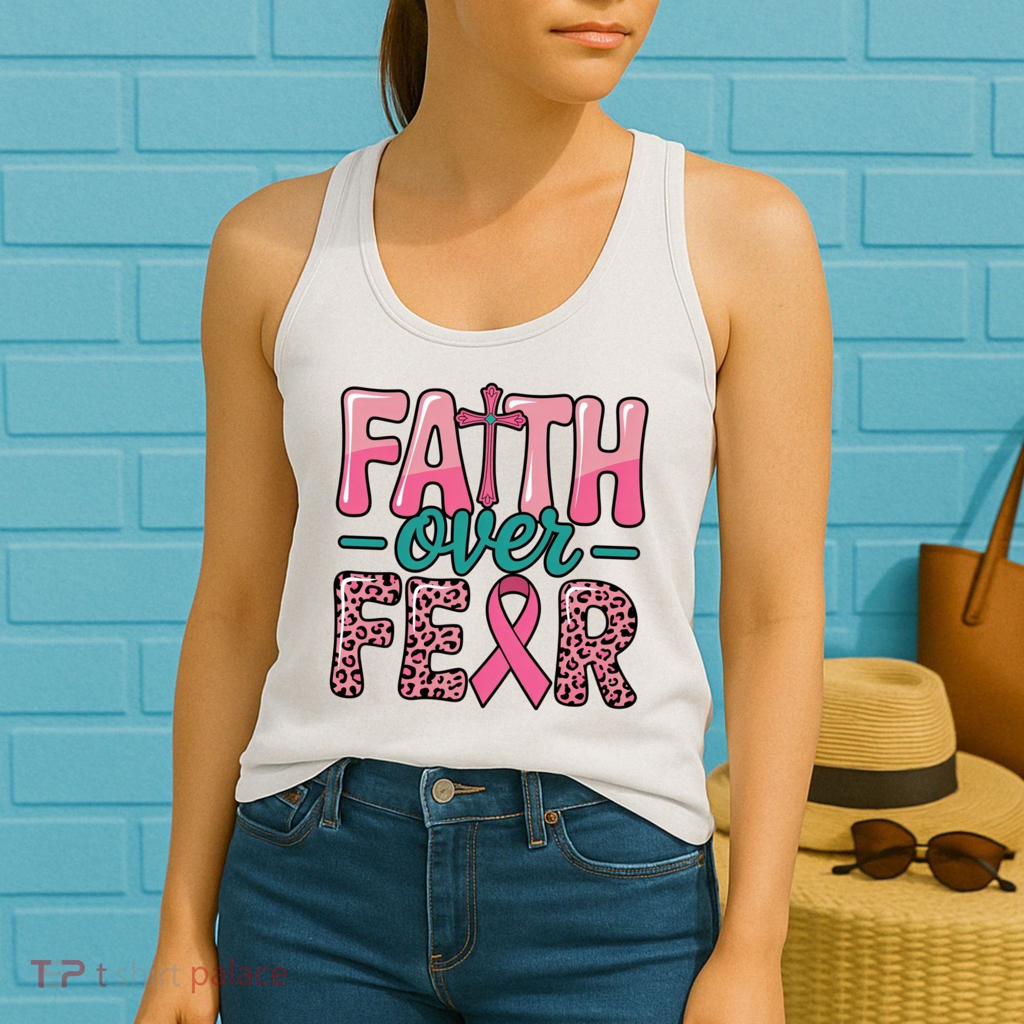 Cross Breast Cancer Faith Over Fear Women's Tank Top