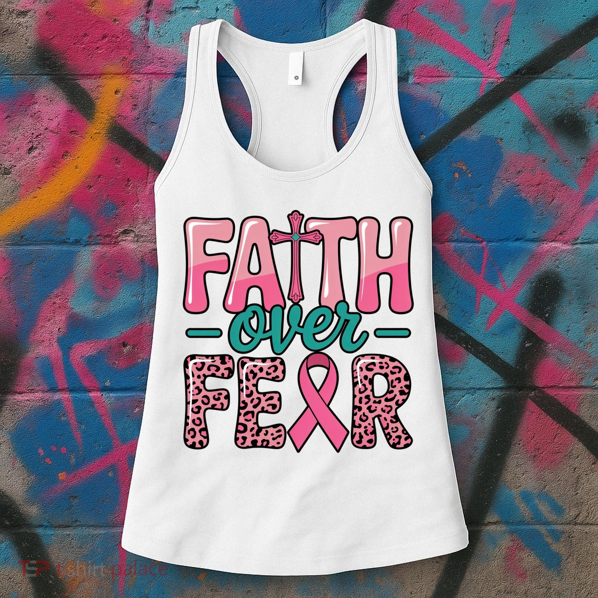 Cross Breast Cancer Faith Over Fear Women's Tank Top