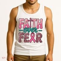 Cross Breast Cancer Faith Over Fear Tank Top thumb 3