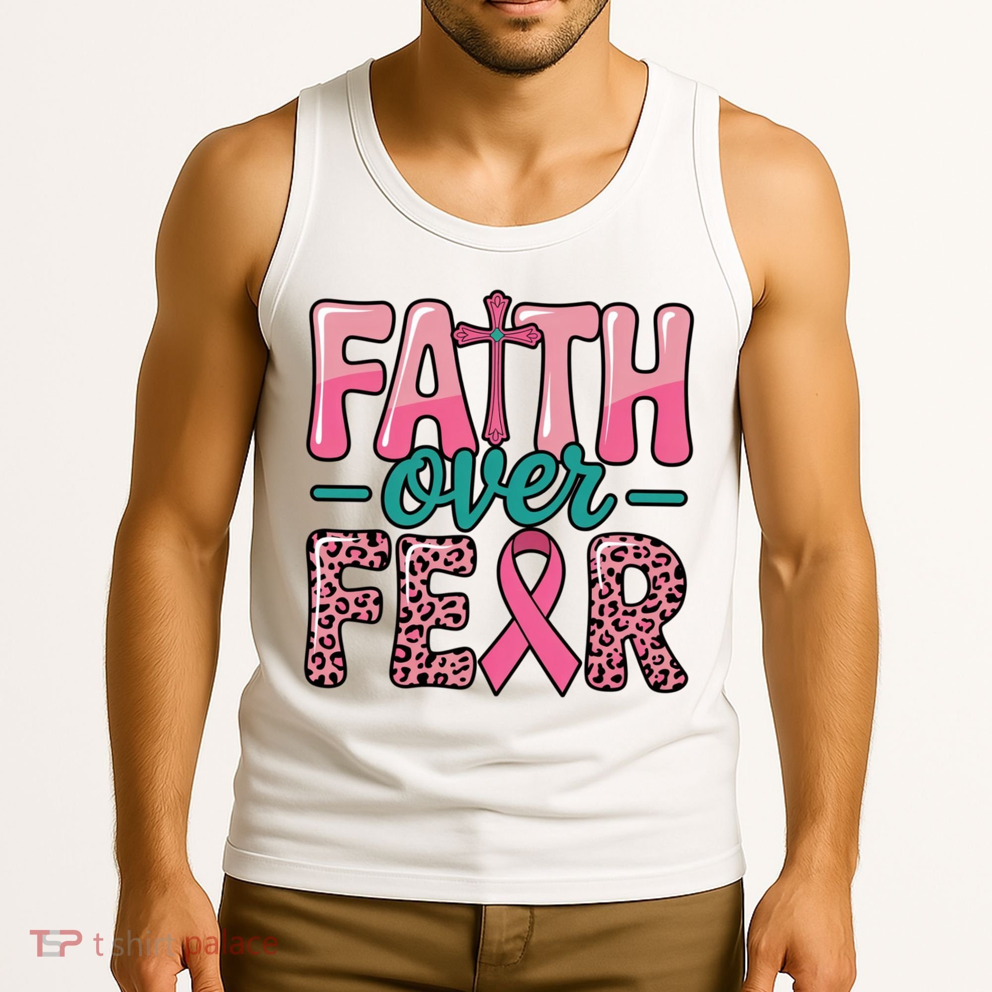 Cross Breast Cancer Faith Over Fear Tank Top