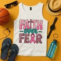 Cross Breast Cancer Faith Over Fear Tank Top thumb 4