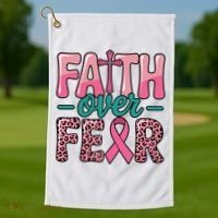 Cross Breast Cancer Faith Over Fear Golf Towel thumb 1
