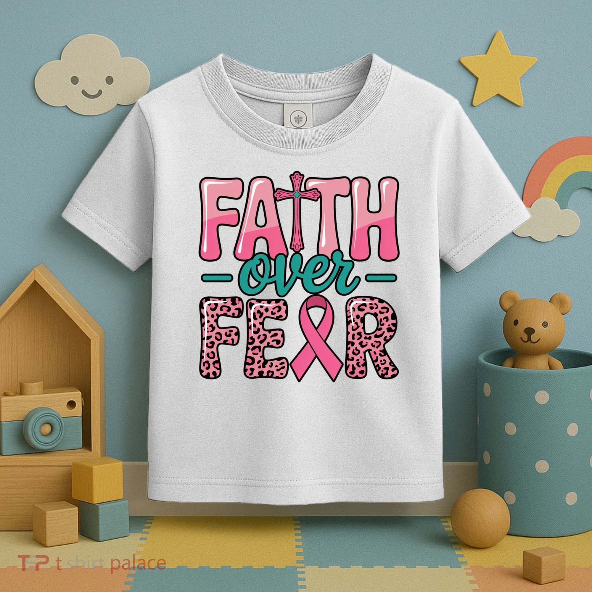 Cross Breast Cancer Faith Over Fear Toddler T-Shirt