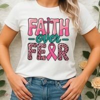 Cross Breast Cancer Faith Over Fear Women's T-Shirt thumb 2
