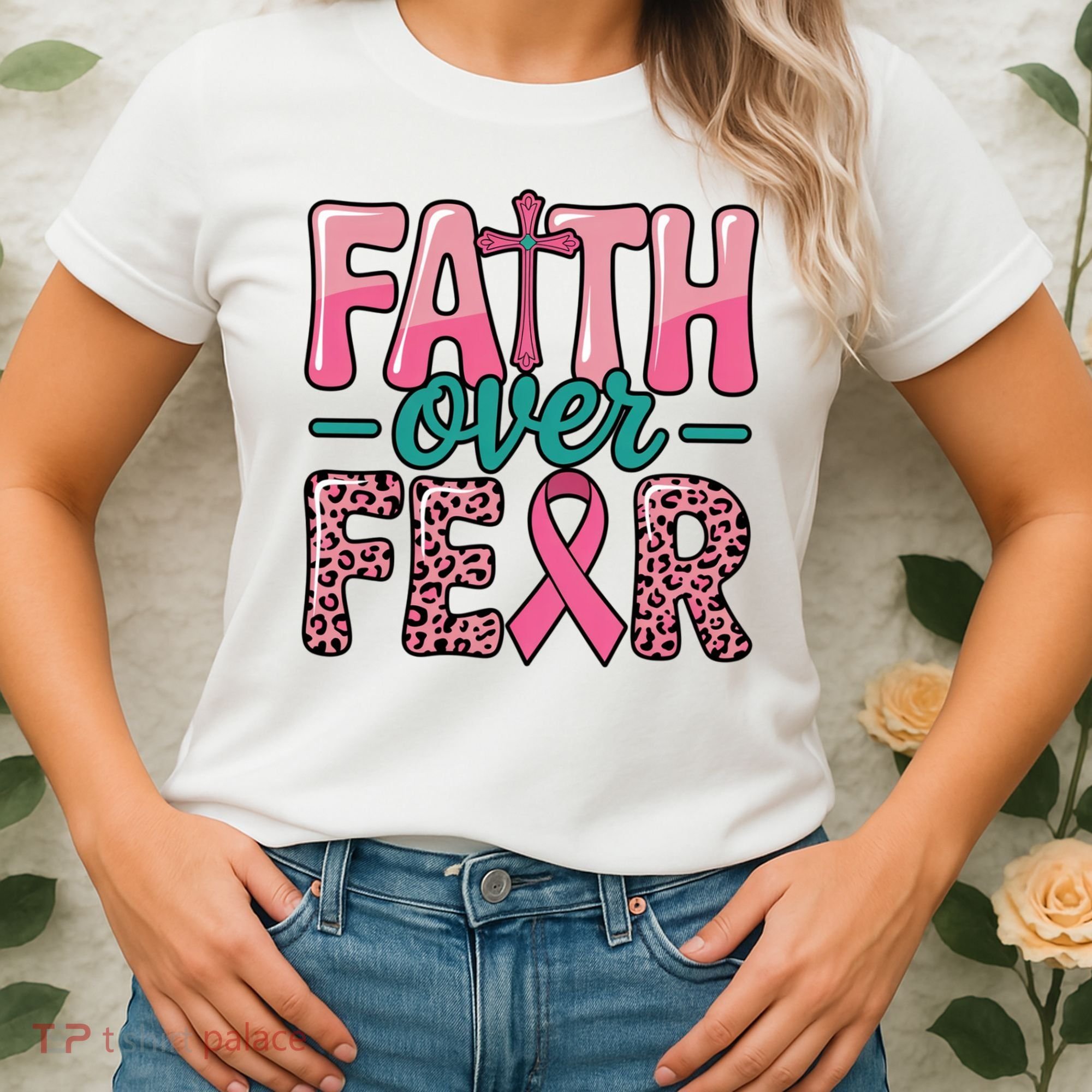 Cross Breast Cancer Faith Over Fear Women's T-Shirt