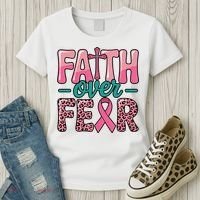 Cross Breast Cancer Faith Over Fear Women's T-Shirt thumb 3