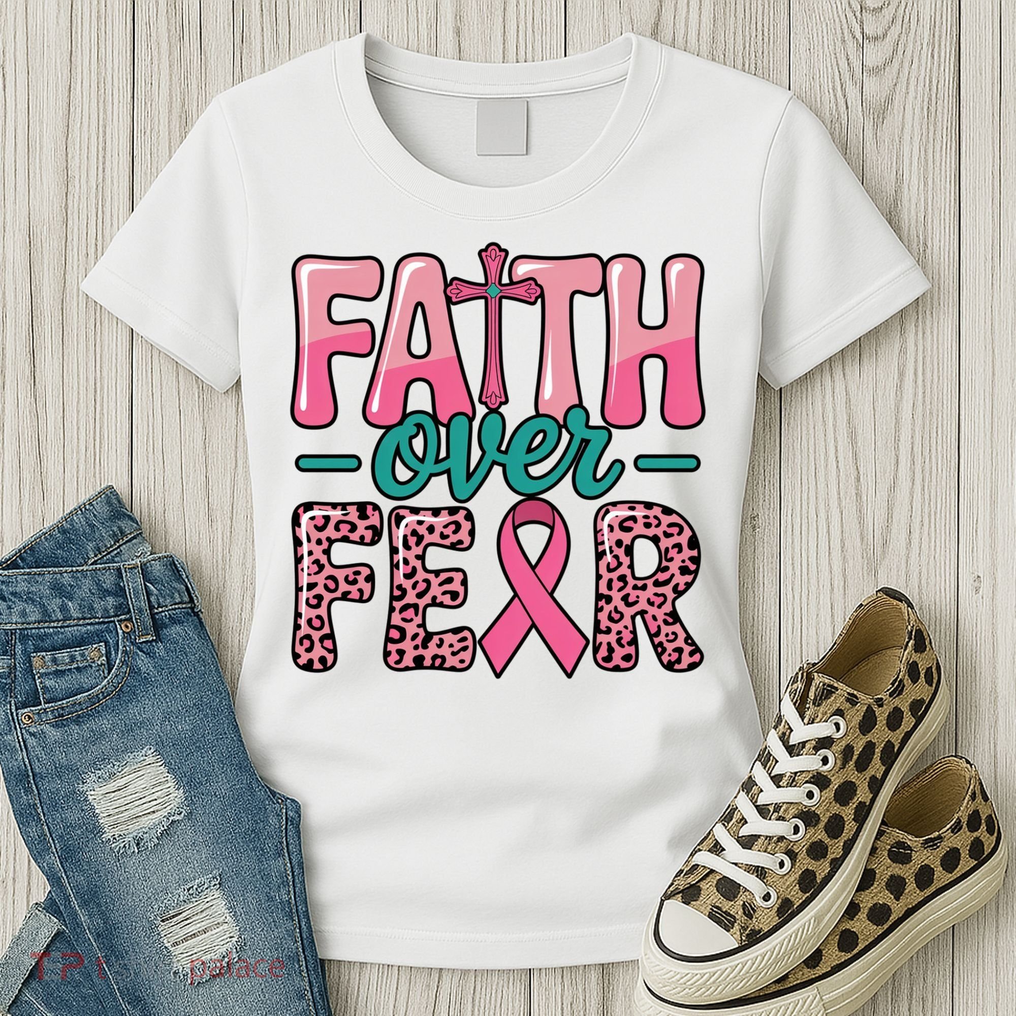 Cross Breast Cancer Faith Over Fear Women's T-Shirt