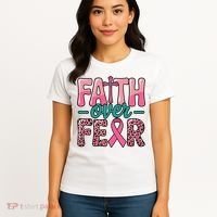 Cross Breast Cancer Faith Over Fear Women's T-Shirt thumb 4