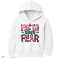 Cross Breast Cancer Faith Over Fear Kids Hoodie thumb 0