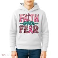 Cross Breast Cancer Faith Over Fear Kids Hoodie thumb 4
