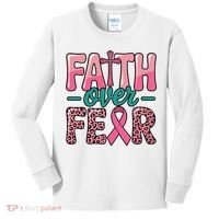 Cross Breast Cancer Faith Over Fear Kids Long Sleeve Shirt thumb 0
